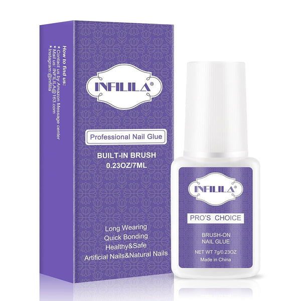 NXJ INFILILA Nail Glue - Professional Brush On Nail Glue for Acrylic & Press On Nails, Long Lasting 7ML/0.23OZ