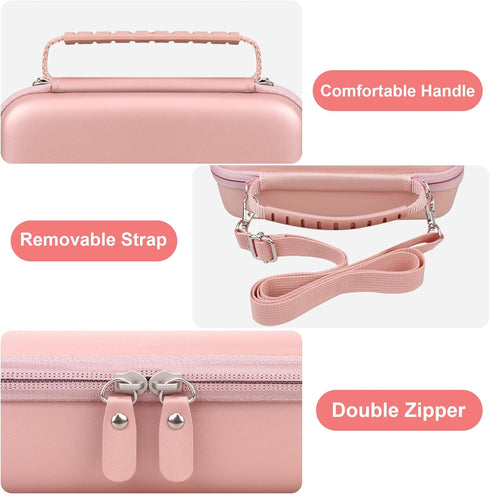 Canboc Carrying Case for Asthma Inhaler, Handheld Spacer Bag with Removable Shoulder Strap and Mesh Pocket (Rose Gold)
