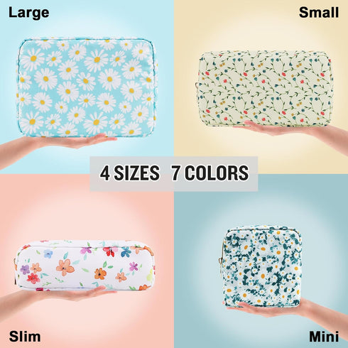 Nylon Small Floral Makeup Bag, Waterproof Slim Pouch for Women, Cute Zipper Pouch for Travel Toiletry and Coin