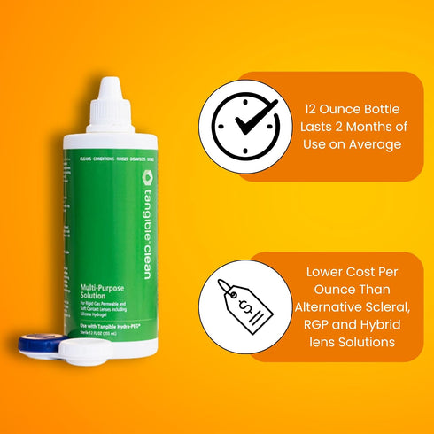 Tangible 12 Oz Clean Multi-Purpose Contact Lens Solution for Scleral and Gas Permeable Contact Lenses, with Lens Case