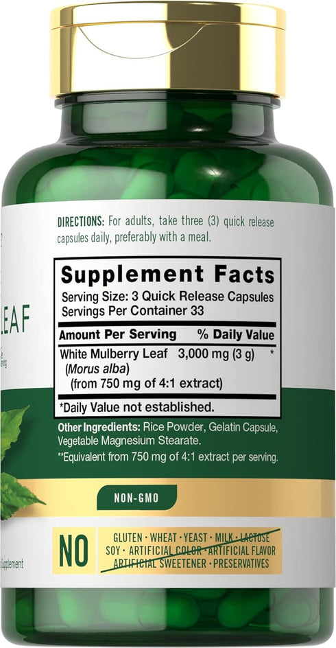 Carlyle Mulberry Leaf Extract | 3000mg | 100 Capsules | Non-GMO and Gluten Free Herbal Supplement