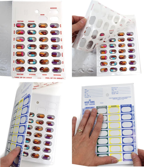 Medi-Aid Weekly Cold Seal Medication Blister Pack System Cards - 4 Times a Day, 24 Compartments, 6 Pack, One Piece Unit