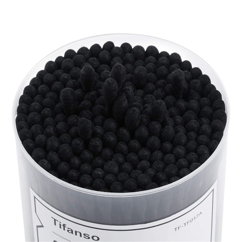 tifanso 200 Count Black Cotton Swabs, Natural Double Tipped Cotton Buds, Cruelty-Free Hypoallergenic