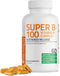 Bronson Vitamin B 100 Complex, High Potency Sustained Release, 60 Tablets (Vitamin B1, B2, B3, B6, B9, B12)