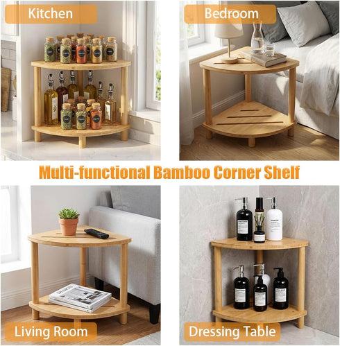 LZDGCC 2-Tier Bamboo Corner Shower Stool, Non-Slip Adjustable Shower Feet Stool for Shaving Legs, Shower Foot Rest