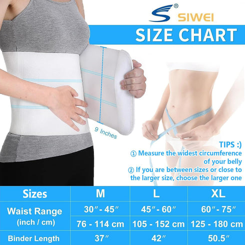 S Abdominal Binder Post Surgery, Elastic Waist Band for Stomach Support & Compression, 3 PANEL - 9" (30" - 45").