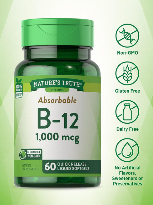 Nature's Truth Vitamin B12 | 1000 mcg | 60 Softgels | Non-GMO & Gluten Free Supplement