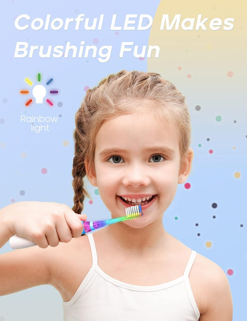 SEAGO Kids Electric Toothbrush, 2 Mins Brushing Timer, 4 Replacement Brush Heads, Blue Color for Ages 4-12
