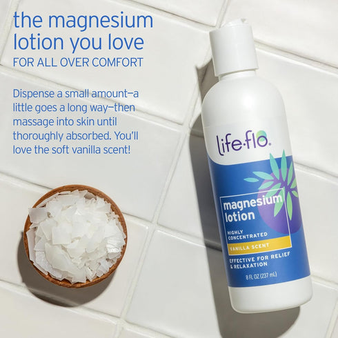 Life-flo Magnesium Lotion - 8oz Vanilla Scent for Relief and Relaxation, Dermatologist Tested