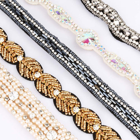 Teenitor 5pcs Rhinestone Beaded Headbands, No Slip Jeweled Hair Wraps for Women and Girls