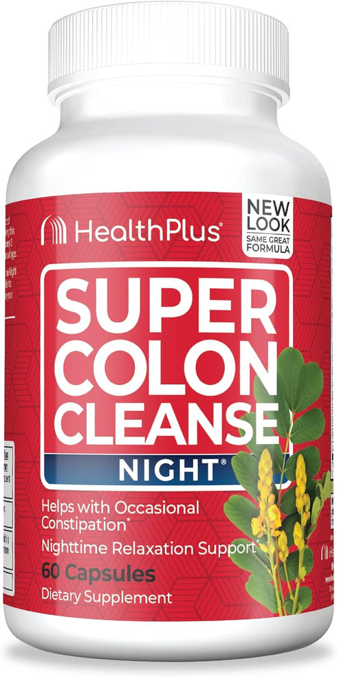 Health Plus Super Colon Cleanse Night Formula - Digestive Support with Probiotics and Valerian Root for Sleep (60