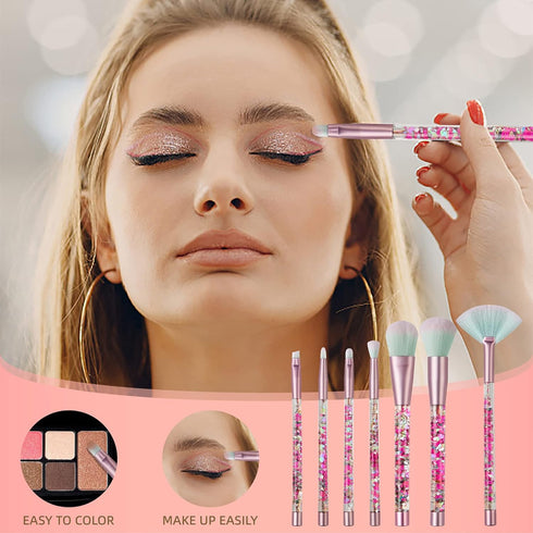 Unicorn Elf Makeup Brush Set, Glitter Foundation, Blush, Eye Shadow Brushes with Liquid Case for Girls