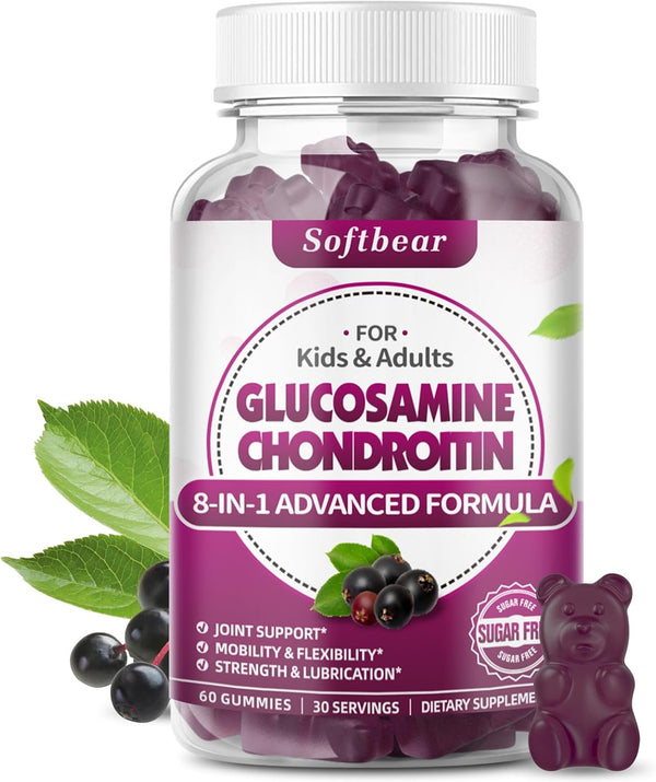 Extra Strength Glucosamine Chondroitin Gummies, Sugar Free, with MSM, Elderberry & Turmeric, Joint & Antioxidant