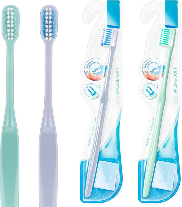 Y-Kelin 4 Pcs U-Shaped Orthodontic Toothbrush, Soft Bristle with 4 Toothbrush Head Covers for Effective Cleaning Teeth