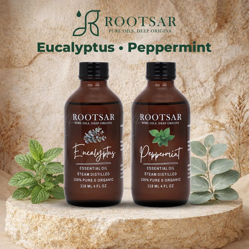 Set 4 oz Eucalyptus & Peppermint Essential Oils for Diffuser, Aromatherapy, Breathe & Refresh, Massage & DIY, Room