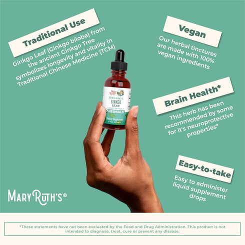 MaryRuth Organics Ginkgo Leaf Liquid Drops, 60 Servings - Herbal Nootropic for Circulatory & Nervous System Health