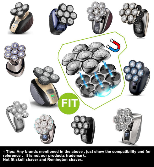 Universal Replacement Heads for Freedom Series Head Shaver, 7 Blades Magnetic Interface, Wet and Dry