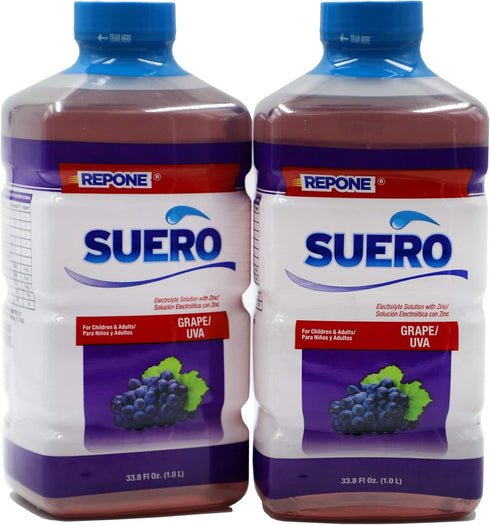 SUERO Electrolyte Solution with Zinc, Grape Flavor, 2-Pack of 33.8 Fl Oz Bottles for Rehydration