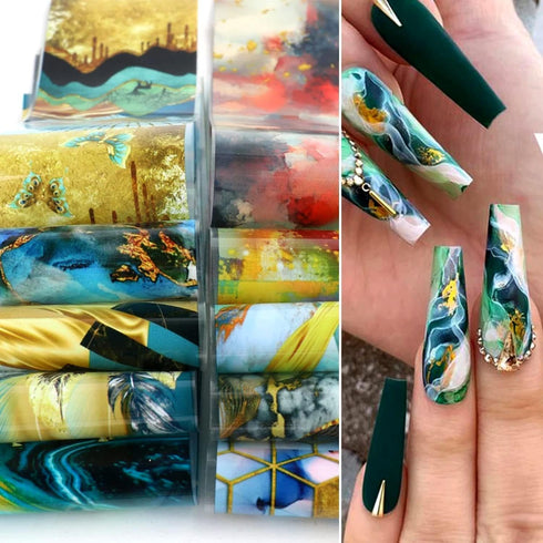 Marble Texture Nail Foil Transfer Stickers, Colorful Oil Painting Designs Nail Foil Decals for Women Girls DIY Tips