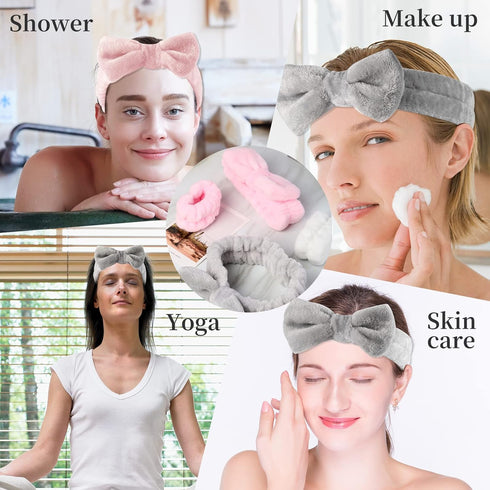 12 PCS Face Wash Headband Wristband Set for Women Girls, Soft Microfiber Facial Spa Hair Wraps for Washing Face