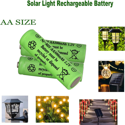 16 Packs AA 500mAh Rechargeable Solar Lights Batteries, 1.2V Ni-MH Double A Battery for Outdoor String Pathway Lights
