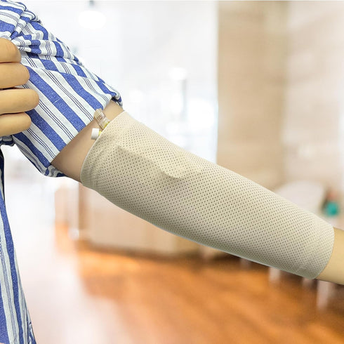 PICC Nursing Sleeve Cast Protector for Upper and Lower Arm, Weight: 88-210 Pounds, Ultra-Soft Breathable (Beige, L)