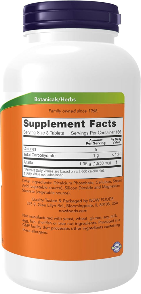 NOW Supplements, Alfalfa 650 mg source of Vitamin K, Green Superfoods, 500 Tablets