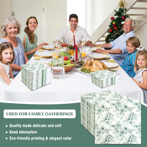 zjdbset 200Pcs Decor(6.5 6.5 inch) Greenery Guest Napkins Paper Disposable Green Leaves Hand Towels Decorative Dinner