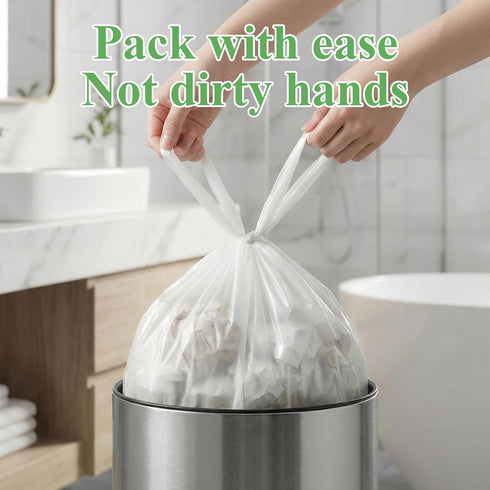 heihaily 2 100 Count 7.5 Gallon Small Trash Bags with-Handles - Bathroom Mini Garbage Bag White Unscented Liter