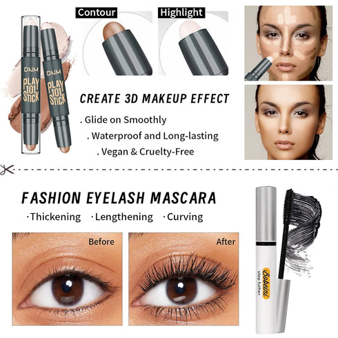 Makeup Set Kit for Women Girls Teens, Includes 9 Color Eyeshadow, Foundation, Eyebrow Pencil, 5Pcs Brushes, Sponge