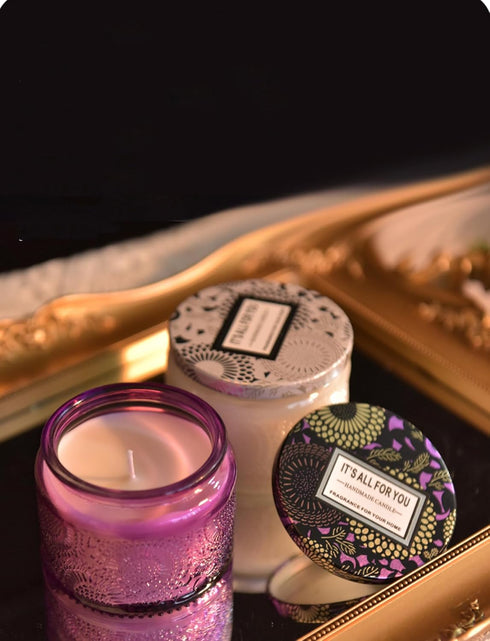 T-shin Jar,230G Embosse Scented Candle Glass in Perfume Floral Soy Wax Aroma Candle for Wedding Anniversaries Birthday