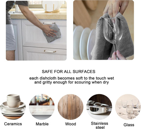kimteny Kitchen Cloth Dish Towels, 13x28 Inches Premium Super Absorbent Microfiber Cleaning Cloths (6 Pack, Grey)