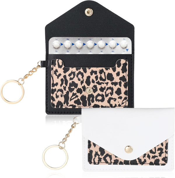 Mozeat Lens Birth Control Pill Case Sleeve Packet, 2 Packs PU Leather Birth Control