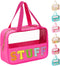 Chenille Letter Patch Clear Makeup Bag, Preppy Nylon with Handle and Zipper, Waterproof Travel Toiletry Bag