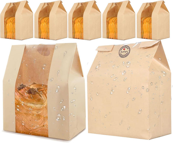 35PCS Large Paper Bread Bags, Sourdough Bread Paper Bags for Homemade Bread, Kraft Paper Bakery Bags with Window and