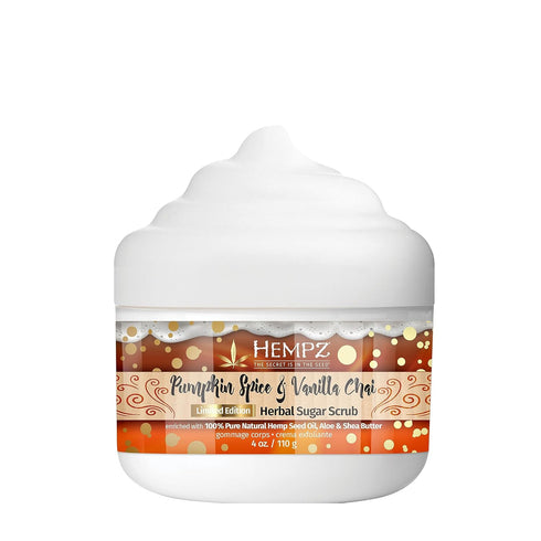 Hempz Pumpkin Spice & Vanilla Chai Exfoliating Body Scrub (4 Oz) – Yummy Fall Scented Sugar Body Scrub for Shower & Bath, Cozy Fall Pumpkin & Vanilla Chai Scented Sugar Scrub Exfoliant for Women & Men