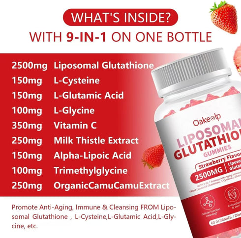 Oakevlp 2500MG Gummies 98% Extra Powerful Liposomal Glutathione for skin whitening,Enhance Absorption-Complex