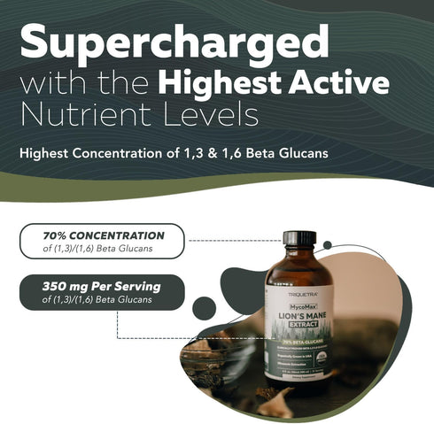 MycoMax Lions Mane Extract - 500 mg, 70% Beta Glucans, Max Potency Organic Supplement for Mental Clarity, Focus & Memory
