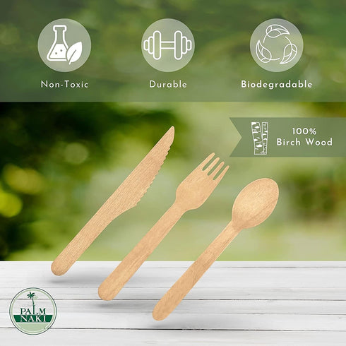 PALM NAKI Birchwood Cutlery (40 Count) - Disposable Eco-Friendly, Compostable, and Biodegradable Cutlery (Knives, 40