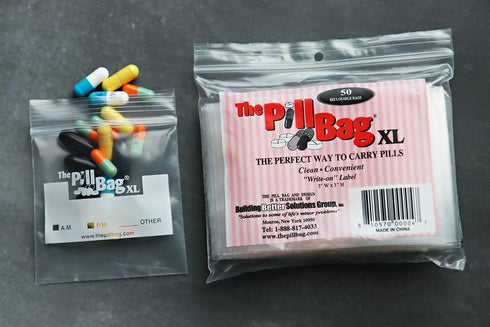 Medicine Pill Organizer with Labels for AM/PM, Resealable Disposable Pill Pouches, XL Size, 50 Count