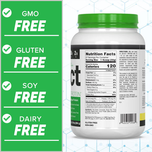 PEScience Select Vegan Plant Based Protein Powder, Chocolate, 27 Servings, Pea Brown Rice Blend