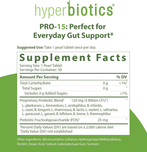 Hyperbiotics Pro 15 Vegan Probiotic Supplement | 30 Count | Time Release Pearls | 15 Diverse Strains | Probiotics for