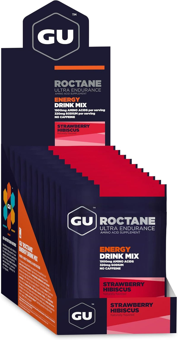 Gu Energy Roctane Ultra Endurance Drink Mix, Vegan, Gluten-Free, 10 Single Serve Packets, Strawberry Hibiscus