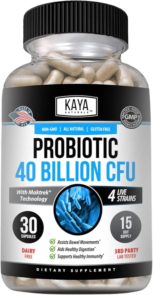 Kaya Naturals Probiotic 40 Billion CFU | Probiotics for Women, Men, and Adults, Natural Gut Health Supplement