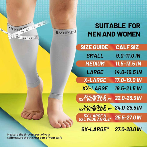 15-20mmHg Grey Calf Compression Sleeve for Men and Women, Wide Calf Brace Compression Socks for Leg Support, Pain Relief