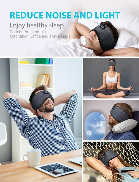 TOPOINT Wireless Bluetooth Sleep Headphones Eye Mask with Microphone, Handsfree, Silk Sleep Mask for Side Sleepers