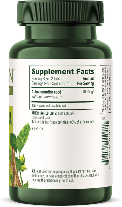 Banyan Botanicals 1000mg Ashwagandha Tablets, Organic Root, 90 Tablets, Non-GMO Vegan
