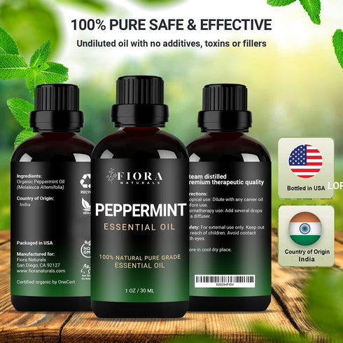 Peppermint Essential Oil by Fiora Naturals, 100% Pure Mentha Piperita Oil for Hair Growth, Skin, and Candle Making