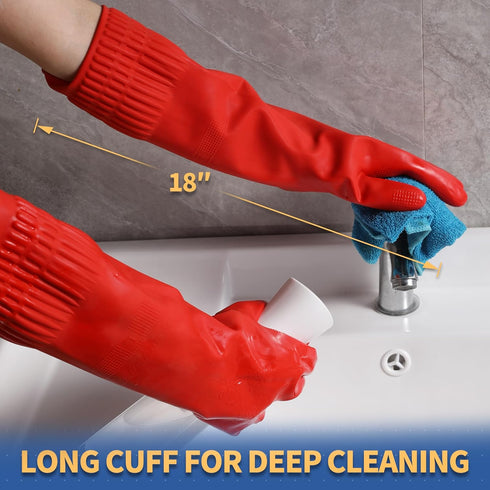 BOOMJOY Reusable Kitchen Gloves, Heavy Duty Dish Washing Gloves, 3 Pairs, Size-L, Red