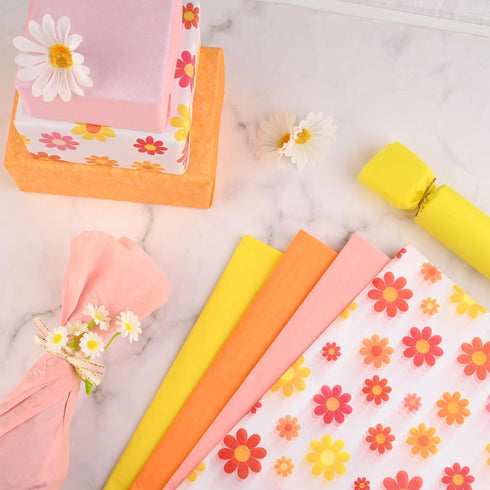 100 Sheets 20 * 14 Inches Boho Tissue Paper, Retro Orange Yellow Pink Color for Gift Wrapping and Crafts
